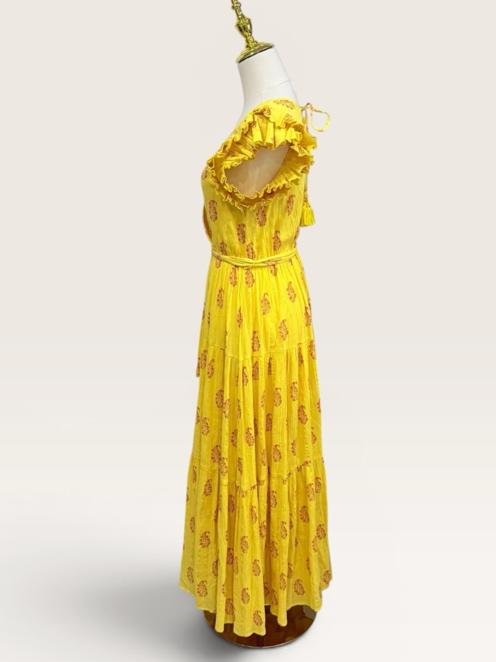 A loves A Daisy Yellow Floral Metallic V-Neck Ruffle Sleeve Tiered Maxi Dress - Picture 4 of 12